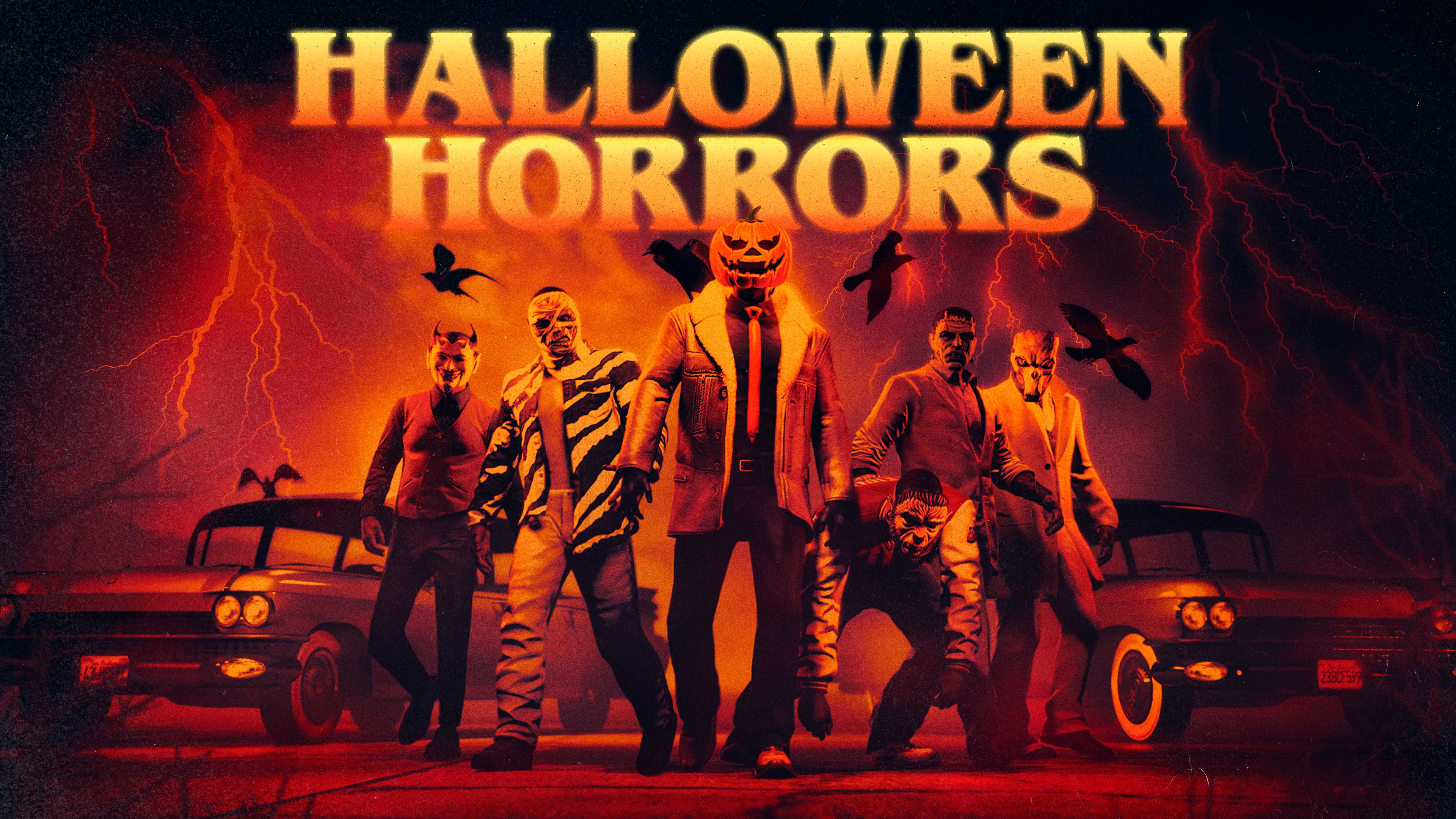 Trailer still: in-game Halloween Horrors poster art
