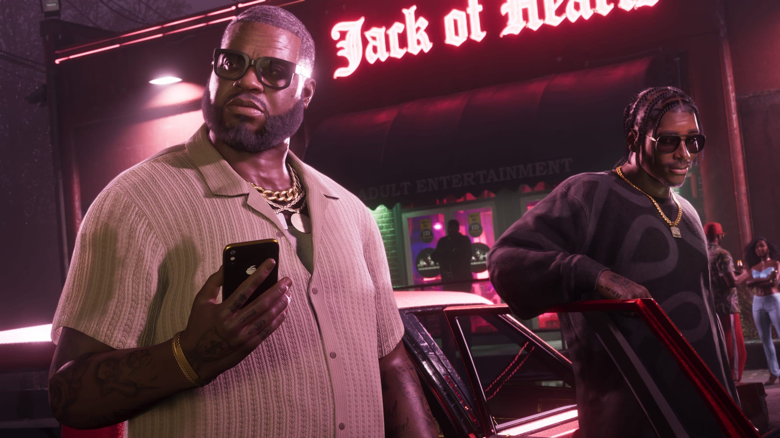 Trailer still: outside the Jack of Hearts club in Vice City